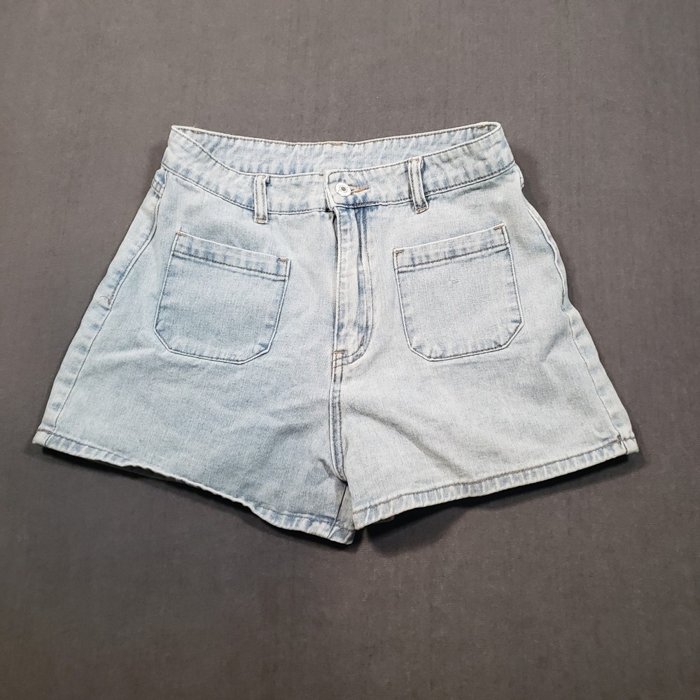 Unbranded Denim Shorts Womens Medium Light‎ Blue High Waisted Patch Pocket